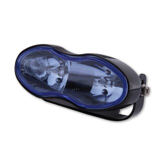 Fern- und Motorrad Nebelscheinwerfer schwarz oval Glas blau E-geprüft