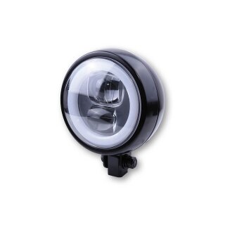 HIGHSIDER LED Scheinwerfer FLAT TYP 9 mit Standlichtring, schwarz, untere Befestigung Stahl, schwarz