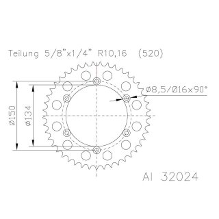 ESJOT Kettenrad, 52 Zähne, 520er Teilung (5/8x1/4), Alu Alu,