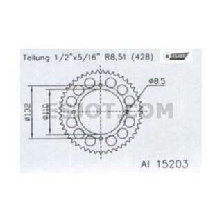 ESJOT Kettenrad, 49 Zähne, 428er Teilung (1/2x5/16), Alu Alu,