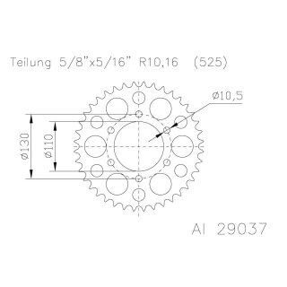 ESJOT Alu-Kettenrad 47 Zähne 525er Teilung (5/8x5/16) Stahl,