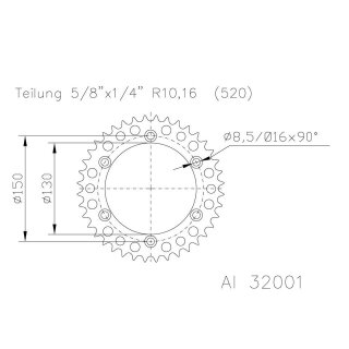 ESJOT Kettenrad 51 Zähne Alu 520er Teilung (5/8x1/4) Stahl,