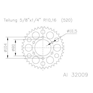 ESJOT Kettenrad 43 Zähne Alu 520er Teilung (5/8x1/4) Stahl,