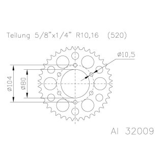 ESJOT Kettenrad 43 Zähne Alu 520er Teilung (5/8x1/4)
