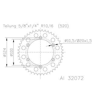 ESJOT Kettenrad 42 Zähne Alu 520er Teilung (5/8x1/4)