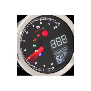 KOSO Digitales Multifunktions-Cockpit, TNT-04 Drehzahlmesser /Tachometer mit schwarzem Ring , schwarz